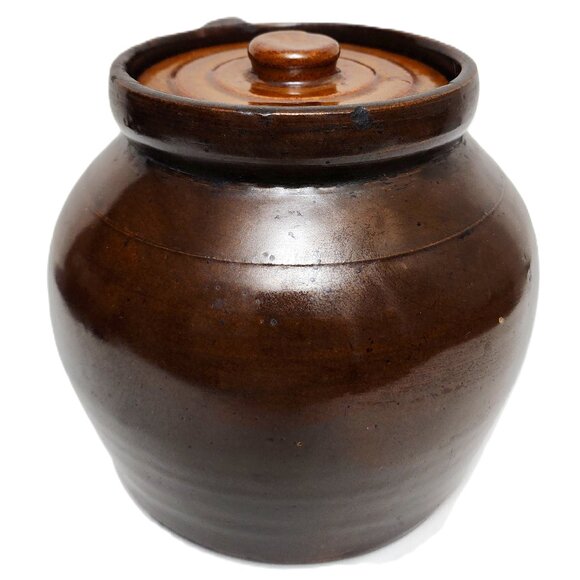 Brown Glaze Stoneware Crock Bean Pot Single Handle with Lid Antique RARE - Picture 2 of 8